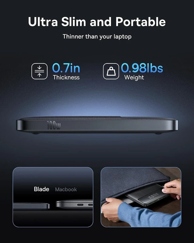 Alt view image 2 of 7 - Laptop Portable Charger 100W & 100W Retractable USB C Cable