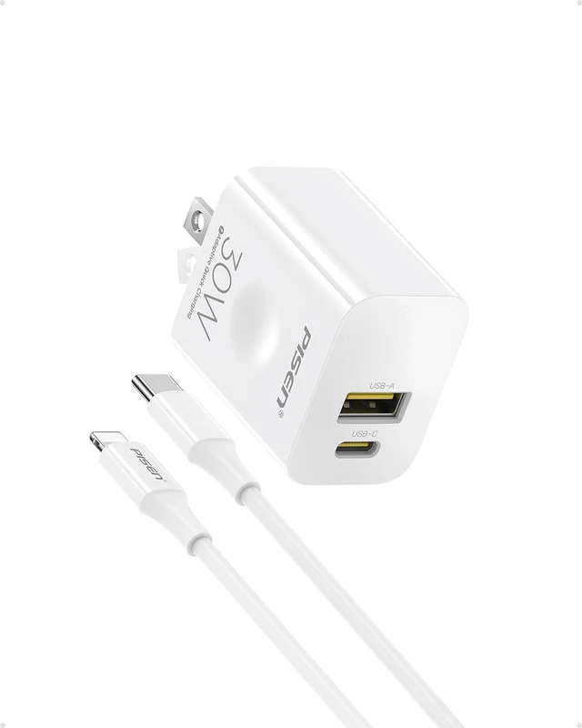 Main image of 30W USB C Charger - PD QC 3.0 Dual Port Charging Block, 30 Watt USB C Charger with 4 FT Type C to L Cable, 30W Fast Charger with Foldable Plug for iPhone 14 13 12 11 Pro Max XR XS X, iPad