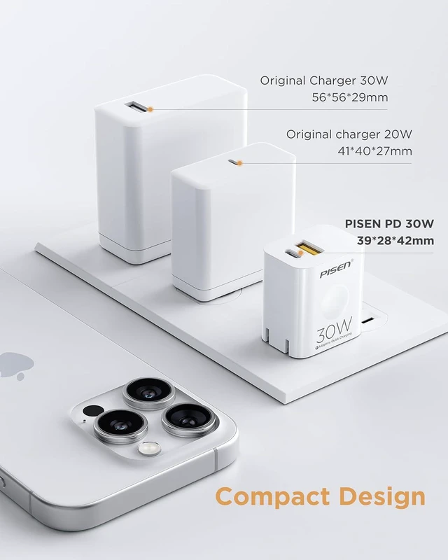 Alt view image 4 of 7 - 30W USB C Charger - PD QC 3.0 Dual Port Charging Block, 30 Watt USB C Charger with 4 FT Type C to L Cable, 30W Fast Charger with Foldable Plug for iPhone 14 13 12 11 Pro Max XR XS X, iPad