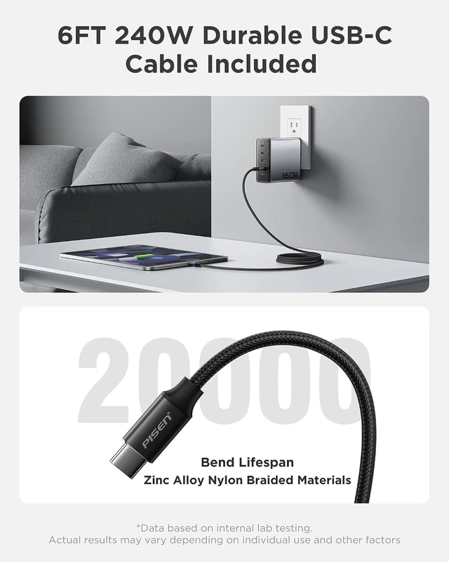 Alt view image 4 of 7 - 160W USB C Charger - PD3.1 GaN Fast Charger USB C 4-Port Foldable Charging Block 160Watt Power Adapter with 6FT 240W Type-C Cable, 160W Charger for MacBook, Laptops, Samsung, iPad, iPhone Series