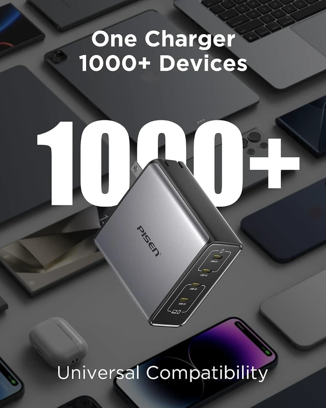Alt view image 7 of 7 - 160W USB C Charger - PD3.1 GaN Fast Charger USB C 4-Port Foldable Charging Block 160Watt Power Adapter with 6FT 240W Type-C Cable, 160W Charger for MacBook, Laptops, Samsung, iPad, iPhone Series