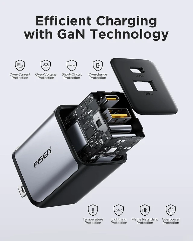 Alt view image 6 of 7 - 30W USB C Charger - 30 Watt Dual Port PD QC 3.0 GaN Charging Block, 30W USB C Wall Charger, 2-Port 30 Watt Charging Block for iPhone 16/15/14/13 Series, Samsung, Pixel, iPad (Cable Not Included)