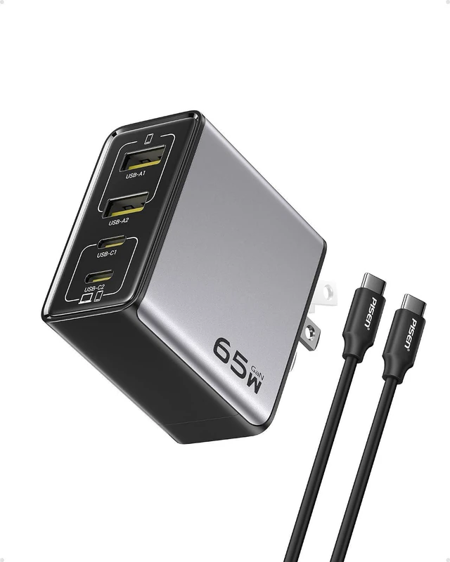 Main image of 65W USB C Charger - 4-Port GaN Fast Charging Block Type C Charger Fast Charging Wall Plugs with 4FT C to C Cable for MacBook Pro/Air, iPhone 16/15/14, iPad Pro, Galaxy S24, Pixel 8, Steam Deck