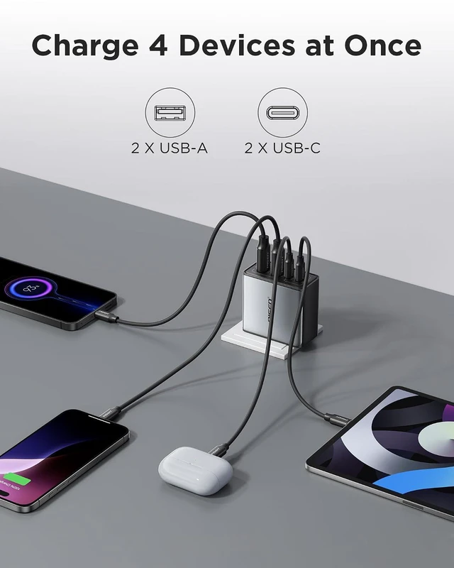 Alt view image 3 of 7 - 65W USB C Charger - 4-Port GaN Fast Charging Block Type C Charger Fast Charging Wall Plugs with 4FT C to C Cable for MacBook Pro/Air, iPhone 16/15/14, iPad Pro, Galaxy S24, Pixel 8, Steam Deck