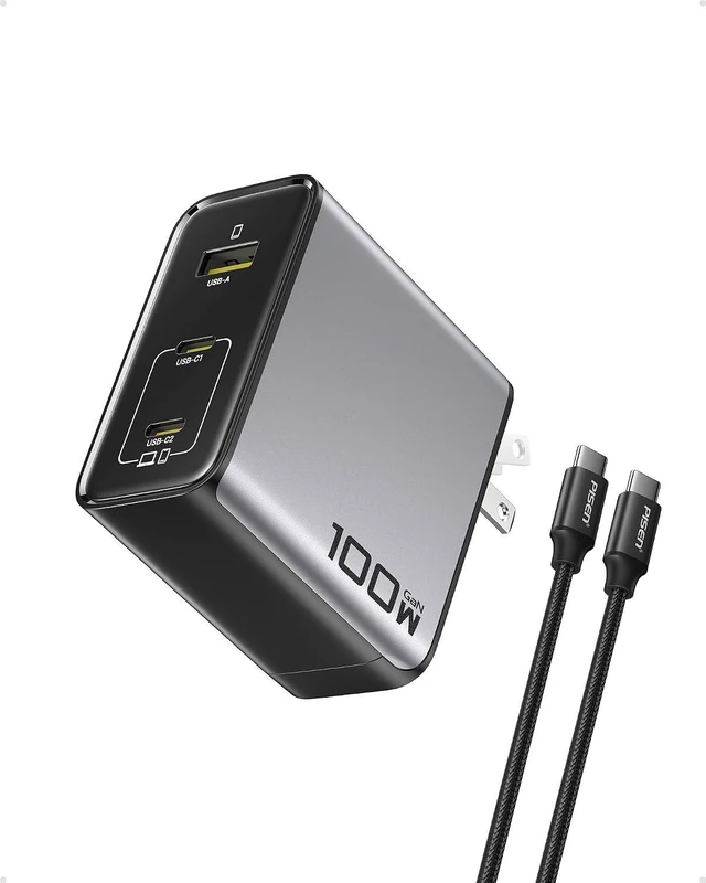 Main image of 100W USB C Charger - 3-Port 100W GaN USB C Charging Block Fast Charging, 100Watt Charging Block with 6FT Type C Cable, 100Watt Wall Charger for MacBook, iPad, iPhone, Samsung, Google Pixelbook