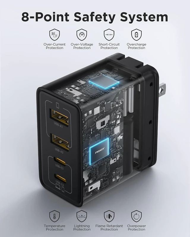 Alt view image 6 of 7 - 65W USB C Charger - 4-Port GaN Fast Charging Block Type C Charger Fast Charging Wall Plugs with 4FT C to C Cable for MacBook Pro/Air, iPhone 16/15/14, iPad Pro, Galaxy S24, Pixel 8, Steam Deck