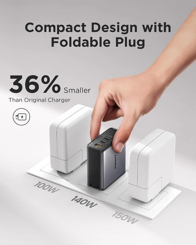 Alt view image 5 of 7 - 140W USB C Charger - PD3.1 GaN Fast Charger USB C 3-Port Foldable Charging Block 140Watt Power Adapter with 6FT 240W Type-C Cable, 140W Charger for MacBook, Laptops, Samsung, iPad, iPhone Series