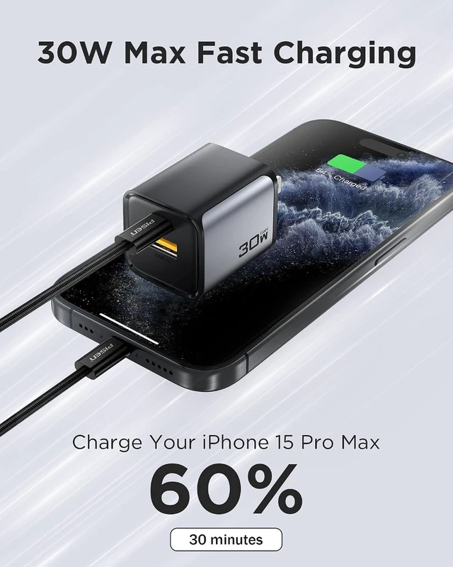 Alt view image 2 of 7 - 30W USB C Charger - 30 Watt Dual Port PD QC 3.0 GaN Charging Block, 30W USB C Wall Charger, 2-Port 30 Watt Charging Block for iPhone 16/15/14/13 Series, Samsung, Pixel, iPad (Cable Not Included)
