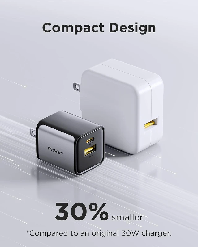 Alt view image 4 of 7 - 30W USB C Charger - 30 Watt Dual Port PD QC 3.0 GaN Charging Block, 30W USB C Wall Charger, 2-Port 30 Watt Charging Block for iPhone 16/15/14/13 Series, Samsung, Pixel, iPad (Cable Not Included)
