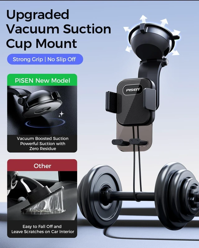 Alt view image 3 of 7 - Dashboard Car Phone Mount - One Press Lock Dash Phone Holder for Car, 360° Rotating One-Button Release Dash Car Phone Holder, Strong Suction Dashboard Car Phone Mount for Most Smartphone (Black)