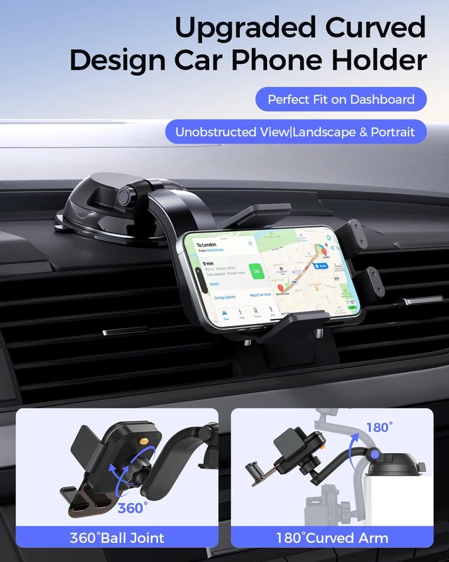 Alt view image 4 of 7 - Dashboard Car Phone Mount - One Press Lock Dash Phone Holder for Car, 360° Rotating One-Button Release Dash Car Phone Holder, Strong Suction Dashboard Car Phone Mount for Most Smartphone (Black)
