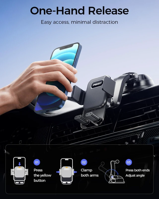 Alt view image 5 of 7 - Dashboard Car Phone Mount - One Press Lock Dash Phone Holder for Car, 360° Rotating One-Button Release Dash Car Phone Holder, Strong Suction Dashboard Car Phone Mount for Most Smartphone (Black)