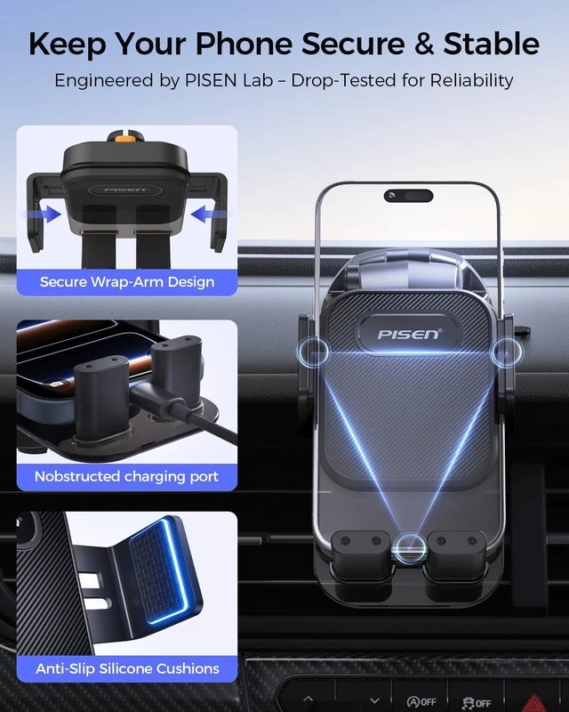 Alt view image 6 of 7 - Dashboard Car Phone Mount - One Press Lock Dash Phone Holder for Car, 360° Rotating One-Button Release Dash Car Phone Holder, Strong Suction Dashboard Car Phone Mount for Most Smartphone (Black)