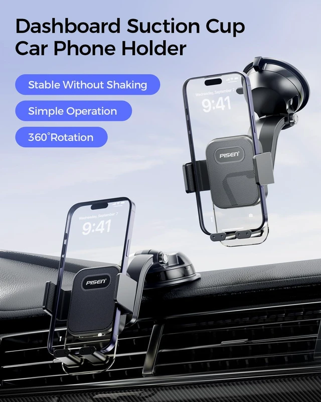 Alt view image 7 of 7 - Dashboard Car Phone Mount - One Press Lock Dash Phone Holder for Car, 360° Rotating One-Button Release Dash Car Phone Holder, Strong Suction Dashboard Car Phone Mount for Most Smartphone (Black)