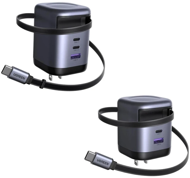 Main image of 2Pack Retractable USBC Charger Bundle 100W + 65W GaN Fast Chargers, TravelReady Dual Wall Charger Set for Laptop, Tablet, Phone & MultiDevice Charging