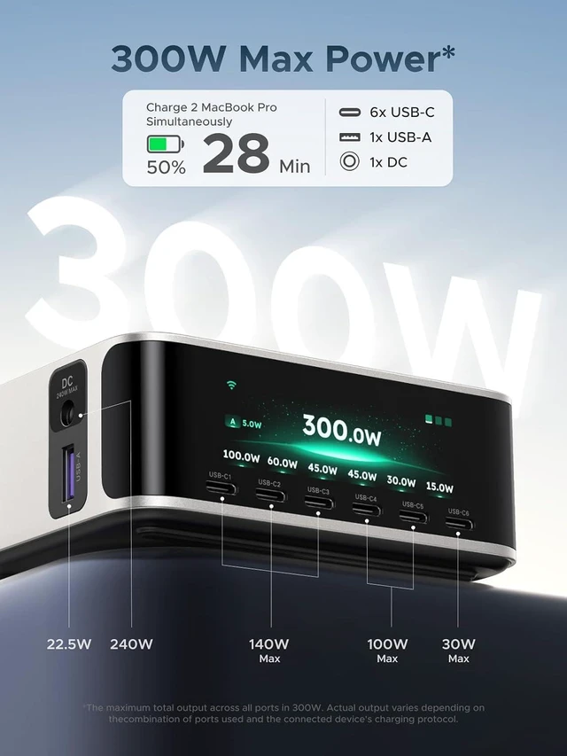 Alt view image 2 of 7 - Nexode Pro 300W Charging Station with Smart Display, 8-Port Charger