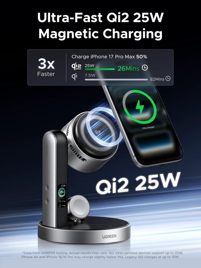 Alt view image 2 of 7 - Magflow 25W Qi2.2-Certified 3-in-1 Wireless Charging Station