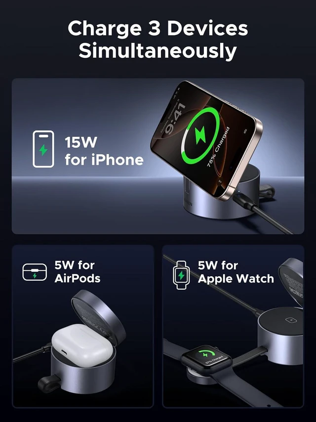 Alt view image 3 of 7 - Qi2 15W 3-in-1 MagSafe-Compatible Foldable Wireless Charging Station