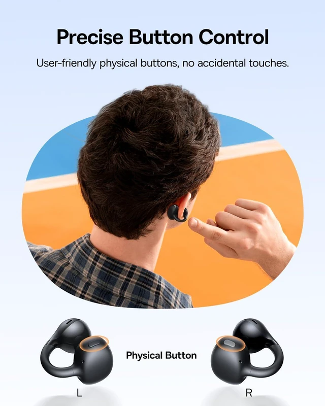 Alt view image 7 of 7 - Bass BC1 Open Ear Earbuds Clip-On Headphones, Open-Ring Comfort with Tri-Curve Snug Clip, Powerful Sound with SuperBass, 4-Mic Clear Calls, IP55 Waterproof, 38H Playtime, Lightweight
