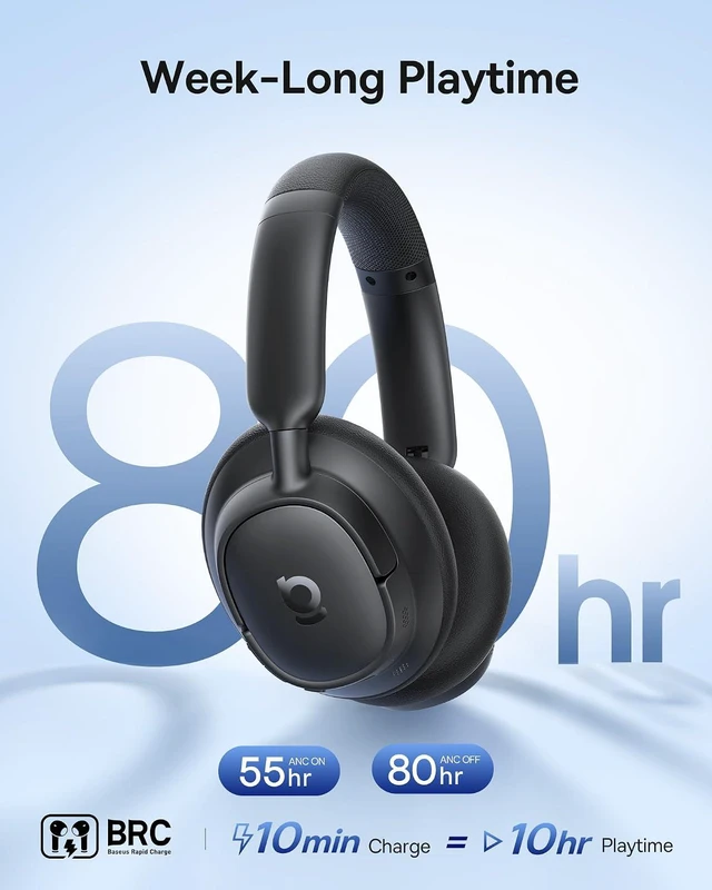 Alt view image 5 of 7 - Bass BH1 NC Adaptive Active Noise Cancelling Headphones, Real-Time Adaptive Hybrid ANC, SuperBass 2.0, LDAC Hi-Res Sound, 80H Playtime, 5-Mic AI Clear Calls, Comfortable Fit, Bluetooth 6.0