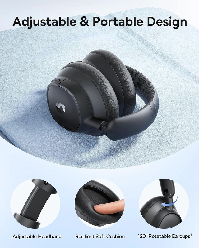 Alt view image 7 of 7 - Bass BH1 NC Adaptive Active Noise Cancelling Headphones, Real-Time Adaptive Hybrid ANC, SuperBass 2.0, LDAC Hi-Res Sound, 80H Playtime, 5-Mic AI Clear Calls, Comfortable Fit, Bluetooth 6.0