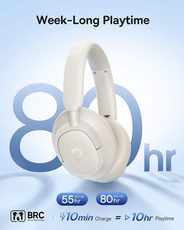 Alt view image 5 of 7 - Bass BH1 NC Adaptive Active Noise Cancelling Headphones, Real-Time Adaptive Hybrid ANC, SuperBass 2.0, LDAC Hi-Res Sound, 80H Playtime, 5-Mic AI Clear Calls, Comfortable Fit, Bluetooth 6.0