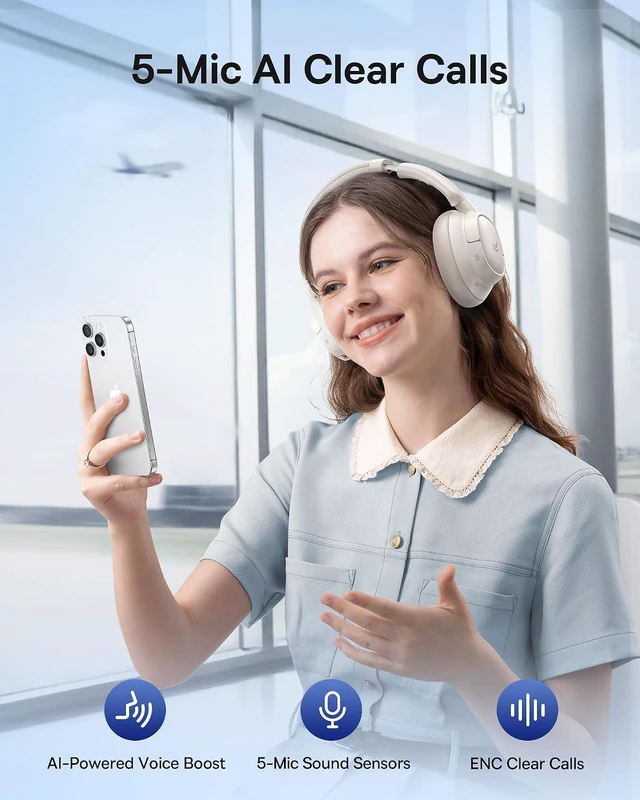 Alt view image 6 of 7 - Bass BH1 NC Adaptive Active Noise Cancelling Headphones, Real-Time Adaptive Hybrid ANC, SuperBass 2.0, LDAC Hi-Res Sound, 80H Playtime, 5-Mic AI Clear Calls, Comfortable Fit, Bluetooth 6.0