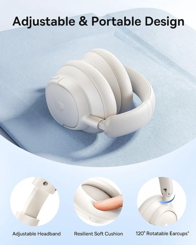 Alt view image 7 of 7 - Bass BH1 NC Adaptive Active Noise Cancelling Headphones, Real-Time Adaptive Hybrid ANC, SuperBass 2.0, LDAC Hi-Res Sound, 80H Playtime, 5-Mic AI Clear Calls, Comfortable Fit, Bluetooth 6.0