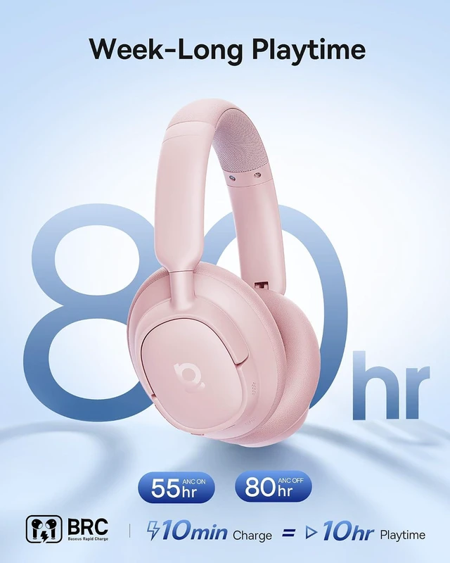 Alt view image 5 of 7 - Bass BH1 NC Adaptive Active Noise Cancelling Headphones, Real-Time Adaptive Hybrid ANC, SuperBass 2.0, LDAC Hi-Res Sound, 80H Playtime, 5-Mic AI Clear Calls, Comfortable Fit, Bluetooth 6.0