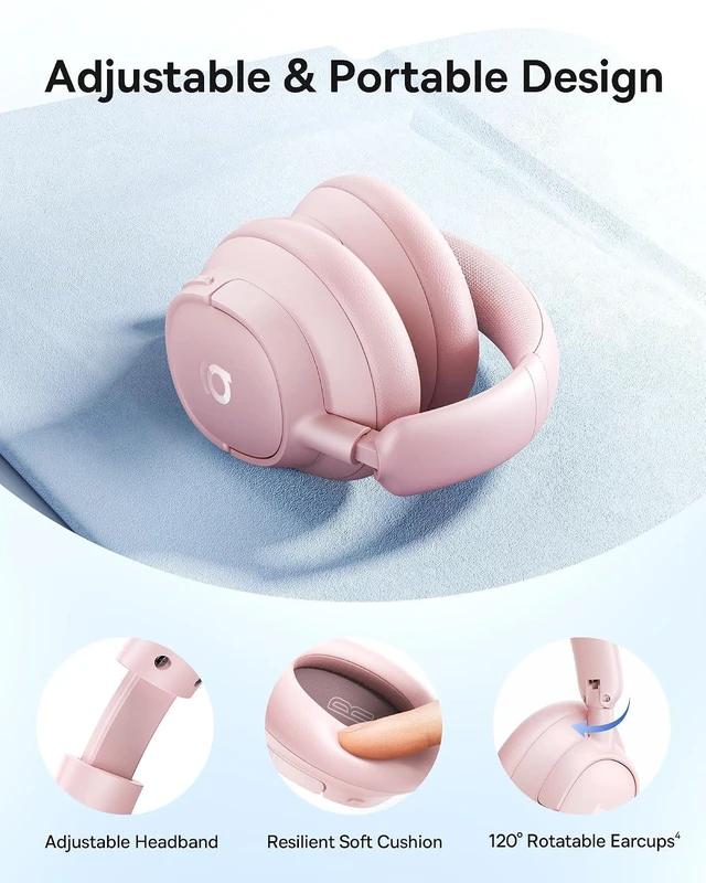 Alt view image 7 of 7 - Bass BH1 NC Adaptive Active Noise Cancelling Headphones, Real-Time Adaptive Hybrid ANC, SuperBass 2.0, LDAC Hi-Res Sound, 80H Playtime, 5-Mic AI Clear Calls, Comfortable Fit, Bluetooth 6.0