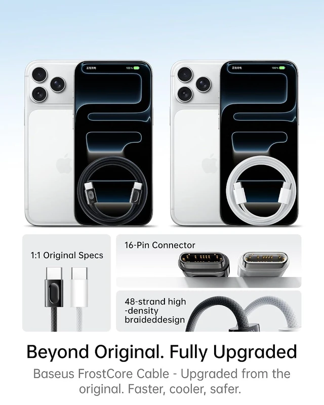 Alt view image 3 of 7 - USB C to USB C Cable, 100W Smart Cooling Fast Charging Cord, Zinc Alloy Nylon Braided Type-C Cable for iPhone 17/16/15 Pro Max, MacBook Pro/Air, iPad, Samsung Galaxy S26/S25/S24 (6.6ft)
