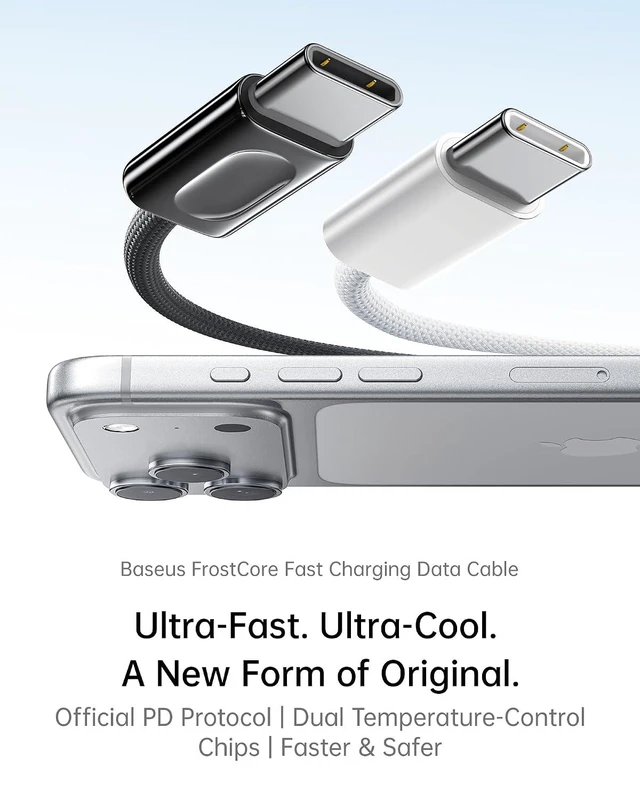 Alt view image 2 of 7 - USB C to USB C Cable, 100W Smart Cooling Fast Charging Cord, Zinc Alloy Nylon Braided Type-C Cable for iPhone 17/16/15 Pro Max, MacBook Pro/Air, iPad, Samsung Galaxy S26/S25/S24 (6.6ft)