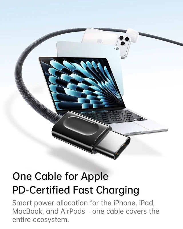 Alt view image 6 of 7 - USB C to USB C Cable, 100W Smart Cooling Fast Charging Cord, Zinc Alloy Nylon Braided Type-C Cable for iPhone 17/16/15 Pro Max, MacBook Pro/Air, iPad, Samsung Galaxy S26/S25/S24 (6.6ft)