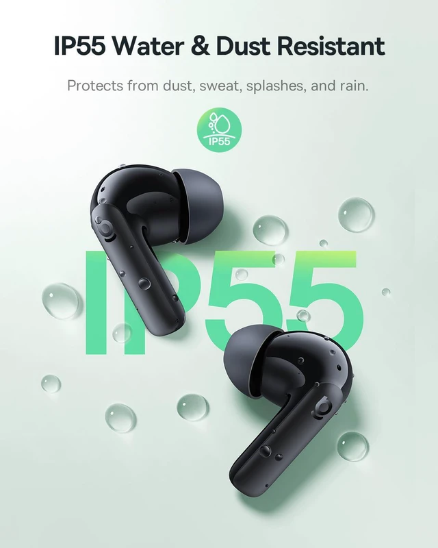 Alt view image 6 of 7 - Bass BP1 NC Hybrid Active Noise Cancelling Wireless Earbuds, 12mm Super-Bass Driver, 41H Playtime, Bluetooth 6.0, IP55 Waterproof, 4-Mic AI ENC, 24 Customizable EQ