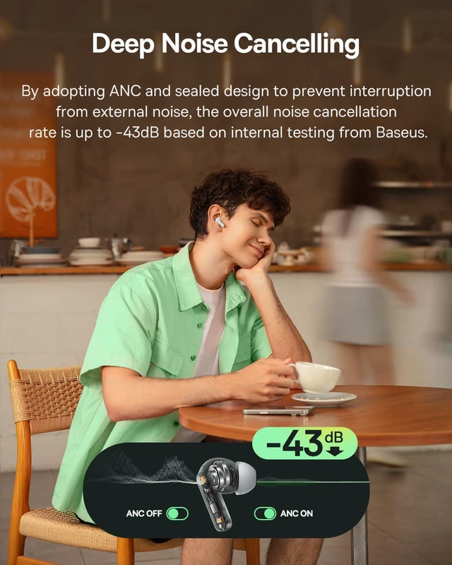 Alt view image 2 of 7 - Bass BP1 NC Hybrid Active Noise Cancelling Wireless Earbuds, 12mm Super-Bass Driver, 41H Playtime, Bluetooth 6.0, IP55 Waterproof, 4-Mic AI ENC, 24 Customizable EQ
