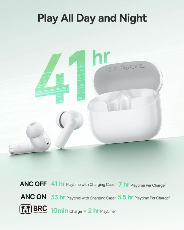 Alt view image 5 of 7 - Bass BP1 NC Hybrid Active Noise Cancelling Wireless Earbuds, 12mm Super-Bass Driver, 41H Playtime, Bluetooth 6.0, IP55 Waterproof, 4-Mic AI ENC, 24 Customizable EQ