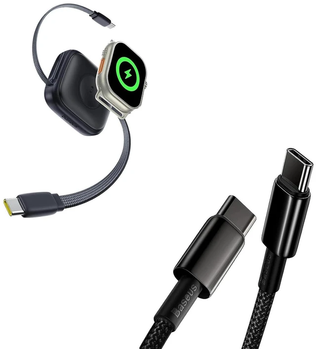 Main image of USB C Cable, 100W PD 5A QC 4.0 Fast Charging USBC to USBC Cable Retractable USB C Cable for Apple Watch, 100W 5A Fast Charging Cable