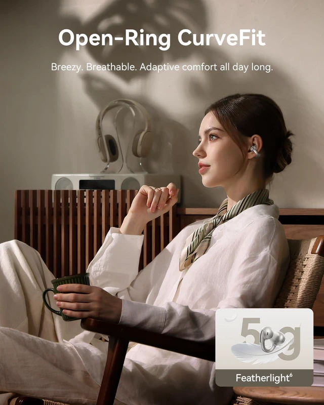 Alt view image 2 of 7 - Bowie MC1 Pro Open Ear Clip-On Headphones, Hi-Res LDAC & HiFi4 Acoustic Sound, 5g Ultra-Lightweight Comfort, SuperBass 2.0, DNN 4-Mic AI Clear Calls, IP67 Waterproof, Bluetooth 6.0 (Titanium)