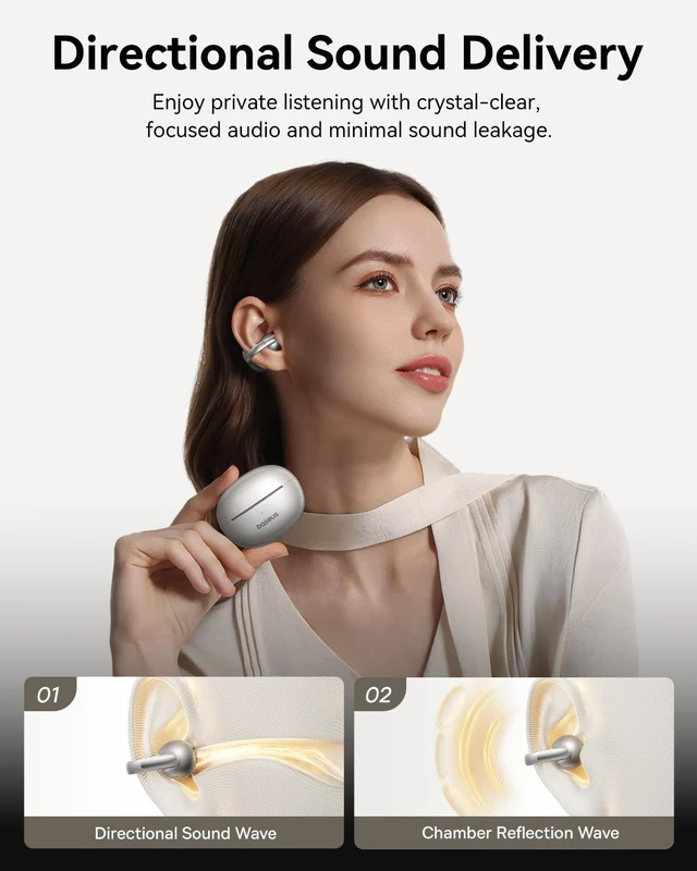 Alt view image 4 of 7 - Bowie MC1 Pro Open Ear Clip-On Headphones, Hi-Res LDAC & HiFi4 Acoustic Sound, 5g Ultra-Lightweight Comfort, SuperBass 2.0, DNN 4-Mic AI Clear Calls, IP67 Waterproof, Bluetooth 6.0 (Titanium)