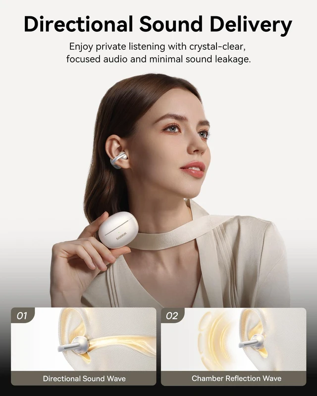 Alt view image 5 of 7 - Bowie MC1 Pro Open Ear Clip-On Headphones, Hi-Res LDAC & HiFi4 Acoustic Sound, 5g Ultra-Lightweight Comfort, SuperBass 2.0, DNN 4-Mic AI Clear Calls, IP67 Waterproof, Bluetooth 6.0 (White)