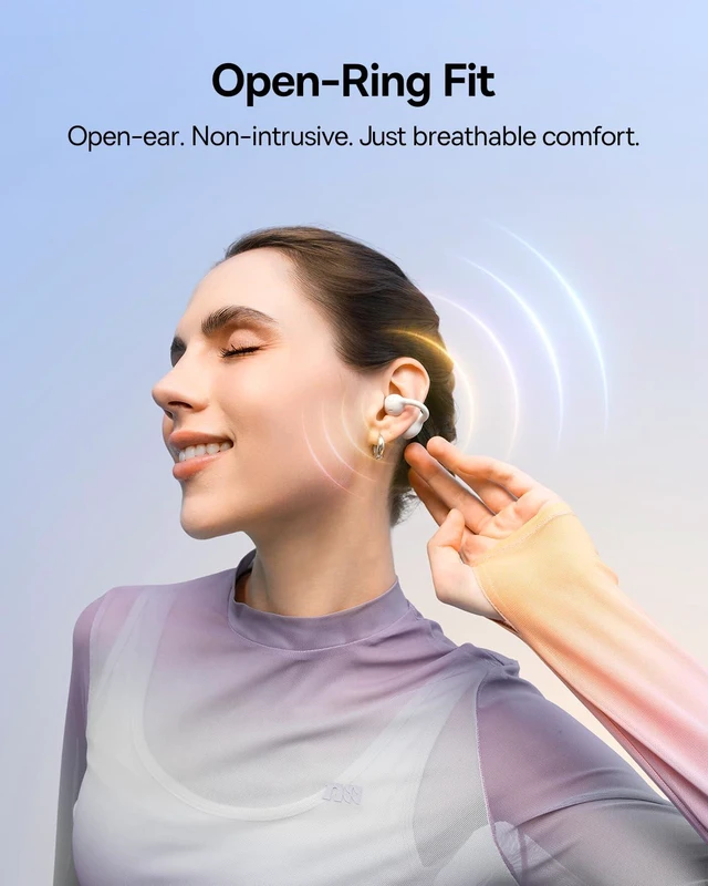 Alt view image 2 of 7 - Bass BC1 Open Ear Earbuds Clip-On Headphones, Open-Ring Comfort with Tri-Curve Snug Clip, Powerful Sound with SuperBass, 4-Mic Clear Calls, IP55 Waterproof, 38H Playtime, Lightweight