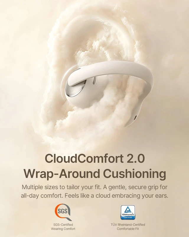 Alt view image 2 of 7 - Bowie MC2 Open Ear Clip On Earbuds, CloudComfort 2.0 Wrap-Around Design, LDAC Hi-Res Audio, Bluetooth 6.0, 55H Playtime, 4-Mic AI Clear Call, IP67 Waterproof for Running Gym Workouts