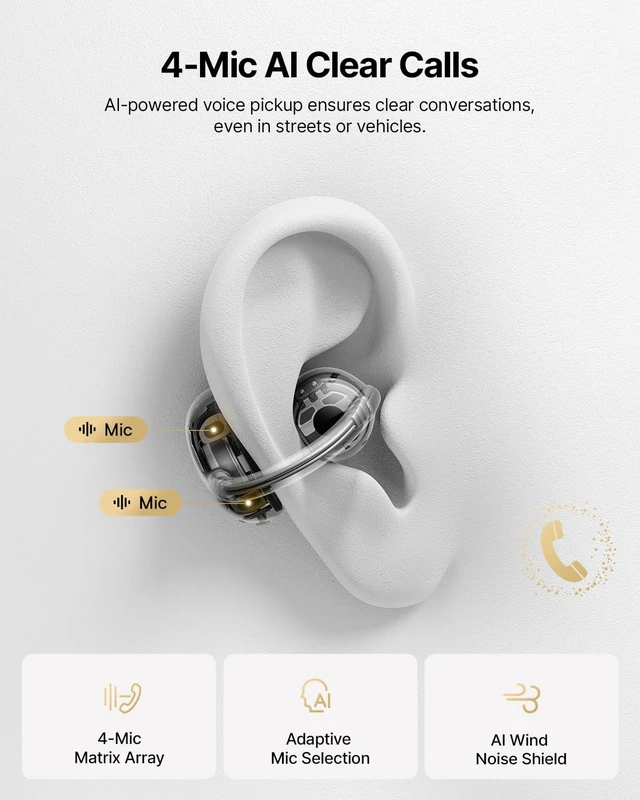 Alt view image 6 of 7 - Bowie MC2 Air Open Ear Clip-on Earbuds, CloudComfort Air Cushions for Workout Running, 11mm Drivers Super Bass 2.0, IP67 Waterproof, 40H Playtime, Flexible Secure Fit Earbuds