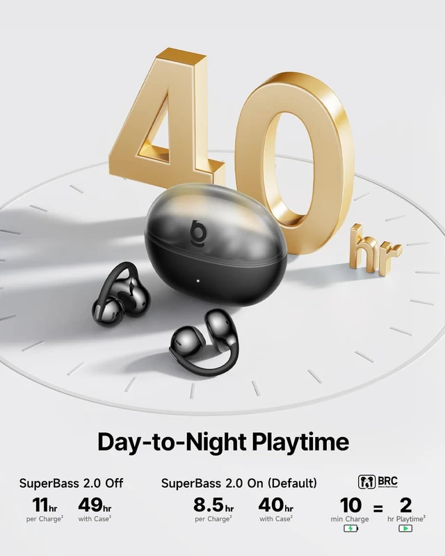 Alt view image 7 of 7 - Bowie MC2 Air Open Ear Clip-on Earbuds, CloudComfort Air Cushions for Workout Running, 11mm Drivers Super Bass 2.0, IP67 Waterproof, 40H Playtime, Flexible Secure Fit Earbuds