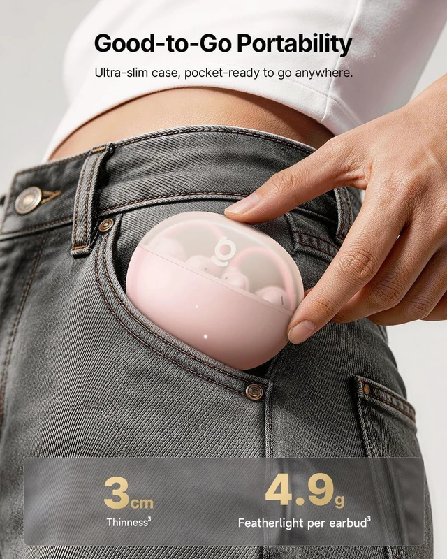 Alt view image 3 of 7 - Bowie MC2 Air Open Ear Clip-on Earbuds, CloudComfort Air Cushions for Workout Running, 11mm Drivers Super Bass 2.0, IP67 Waterproof, 40H Playtime, Flexible Secure Fit Earbuds