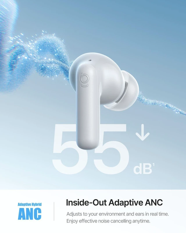 Alt view image 2 of 7 - Bass BP1 Ultra Noise Cancelling Wireless Earbuds, Moon White