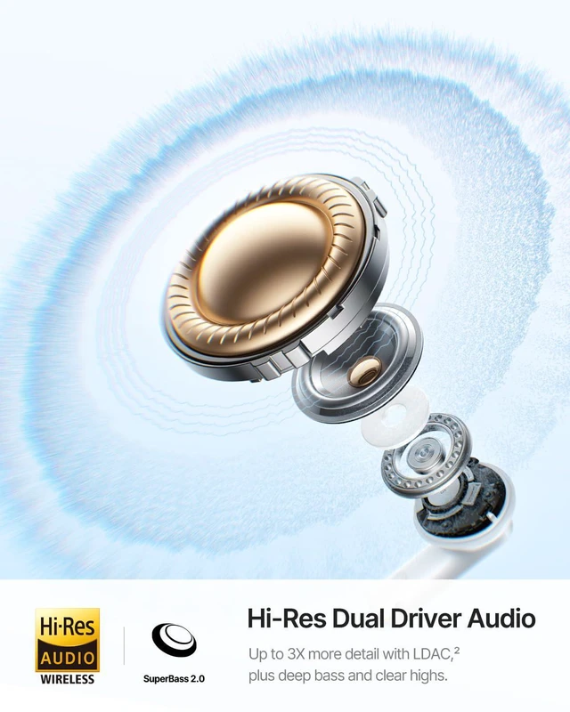Alt view image 3 of 7 - Bass BP1 Ultra Noise Cancelling Wireless Earbuds, Moon White