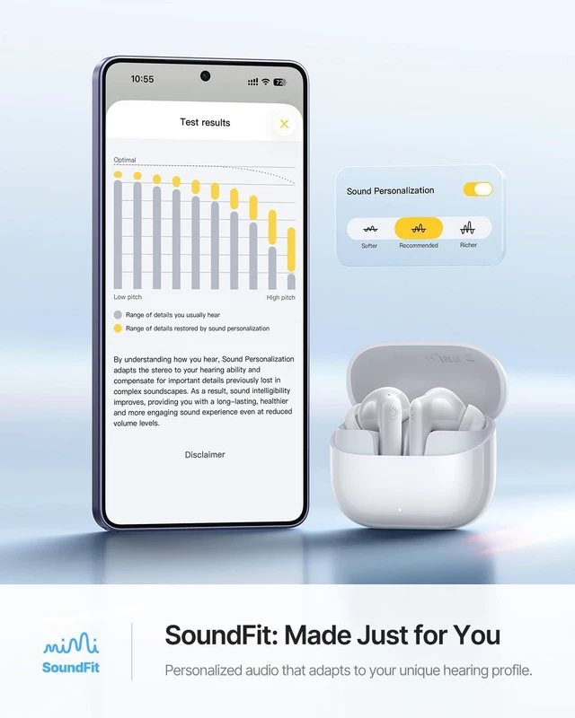Alt view image 7 of 7 - Bass BP1 Ultra Noise Cancelling Wireless Earbuds, Moon White