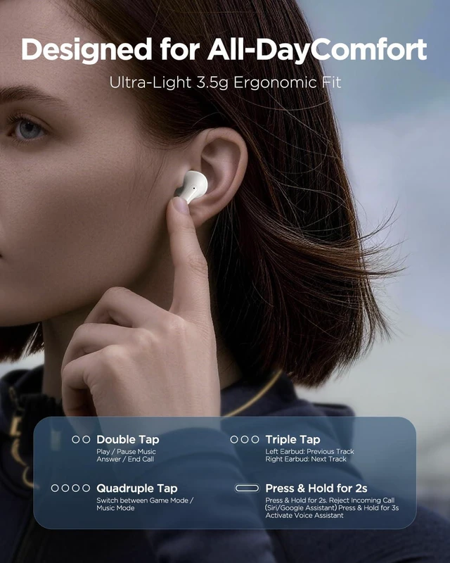 Alt view image 7 of 7 - P1 Plus Wireless Earbuds - Bluetooth 5.4 ENC Noise Cancelling Earbuds with 25H Playtime Fast Charging, Smart Touch Control via APP, IPX4 Waterproof Light weight in-Ear Wireless Earphones (white)