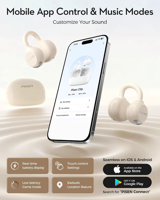 Alt view image 6 of 7 - Clip-On Open Ear Earbuds, 4.6g ENC Bluetooth 6.0 Wireless Headphones